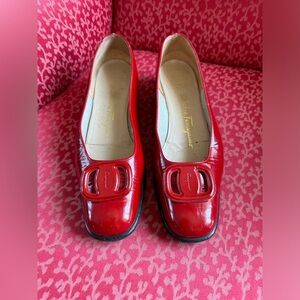 Salvatore Ferragamo Red Patent Leather Flats, Size 8